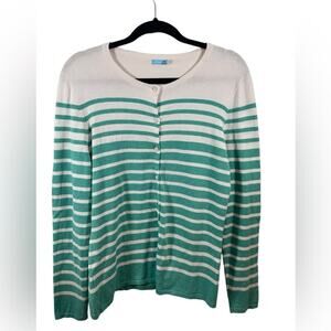 J. McLaughlin Striped Button Cardigan Teal Blue Long Sleeve‎ Size Large